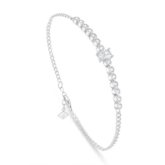 Sterling Silver 925 Bracelet Rhodium Plated Embedded With White Zircon