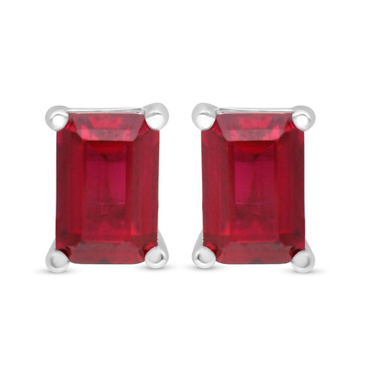 Sterling Silver 925 Earring Rhodium Plated Embedded With Ruby Corundum