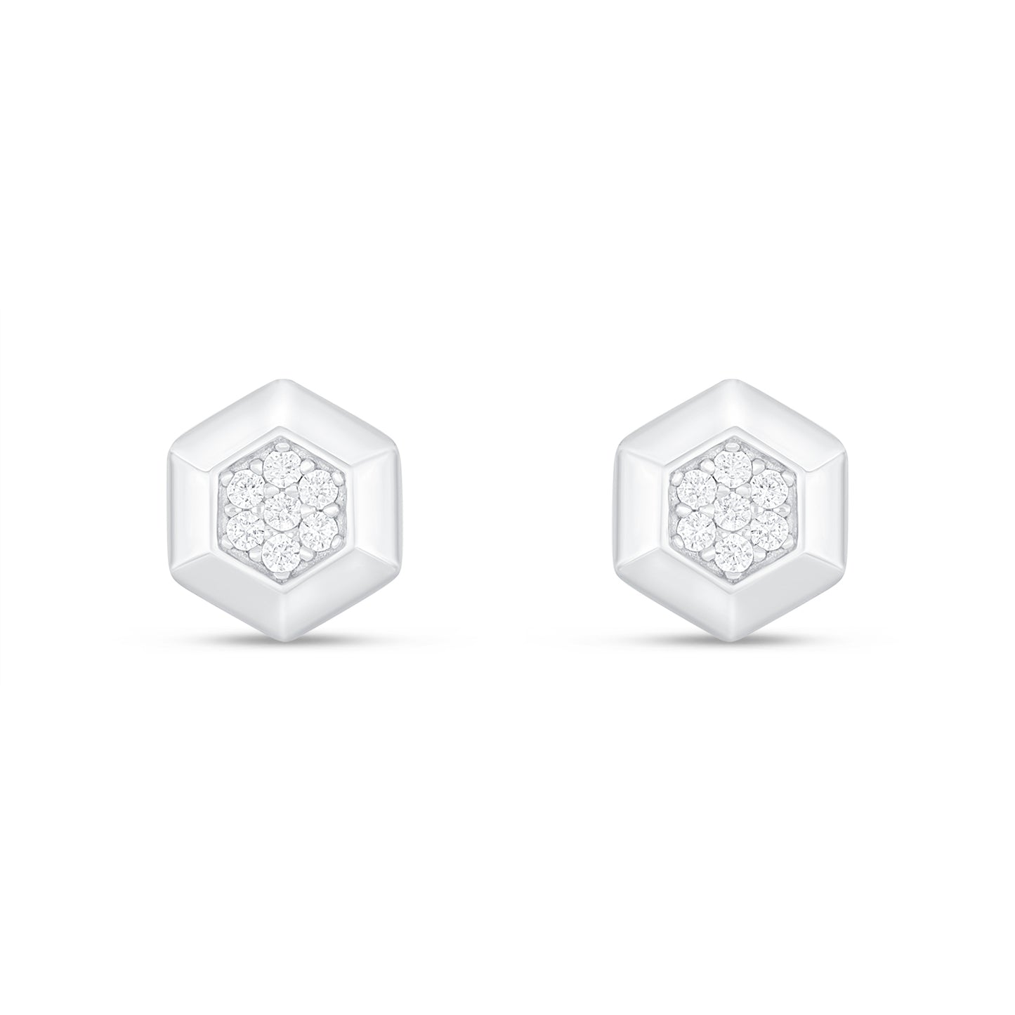 Sterling Silver 925 Earring Rhodium Plated Embedded With White Zircon