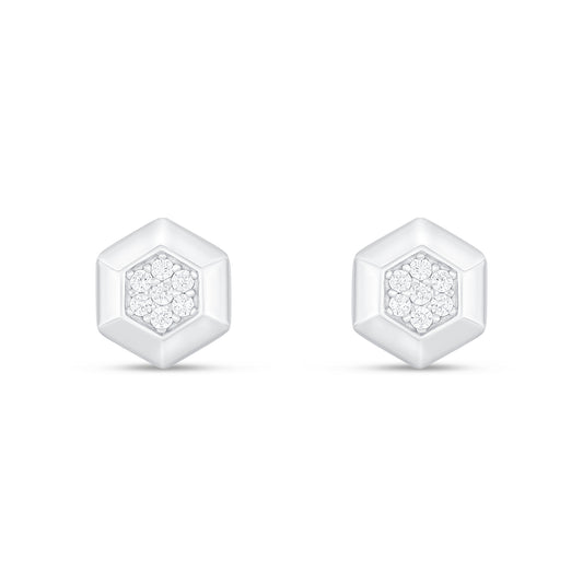 Sterling Silver 925 Earring Rhodium Plated Embedded With White Zircon
