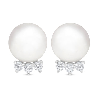 Sterling Silver 925 Earring Rhodium Plated Embedded With Natural White Pearl And White Zircon