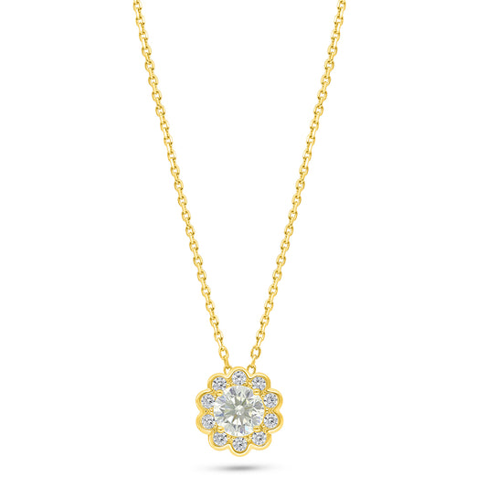 Sterling Silver 925 Necklace Golden Plated Embedded With Yellow Diamond And White Zircon