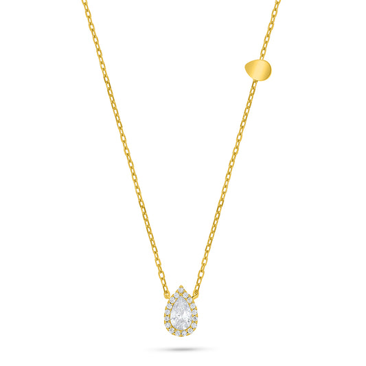 Sterling Silver 925 Necklace Golden Plated Embedded With White Zircon