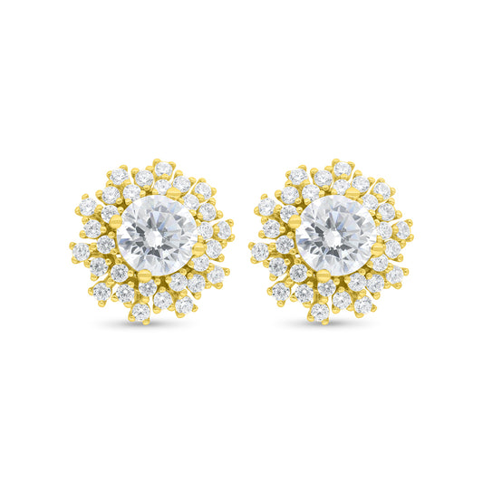 Sterling Silver 925 Earring Gold Plated Embedded With White Zircon
