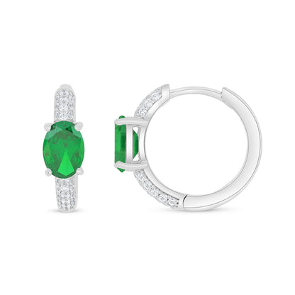 Sterling Silver 925 Earring Rhodium Plated Embedded With Emerald Zircon And White Zircon