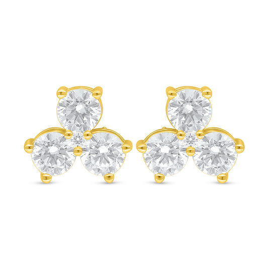 Sterling Silver 925 Earring Golden Plated Embedded With White Zircon