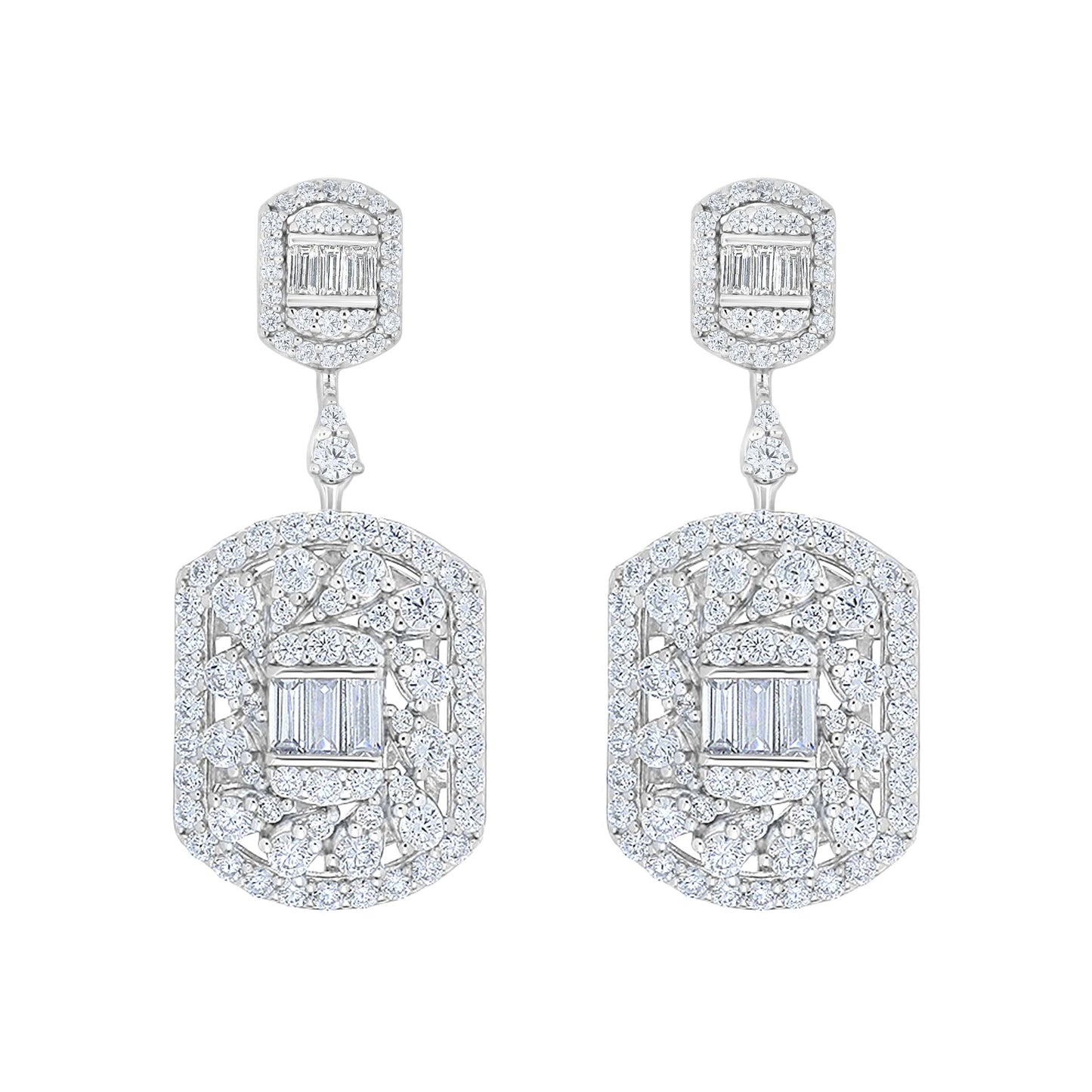 Sterling Silver 925 Earring Rhodium Plated Embedded With White Zircon