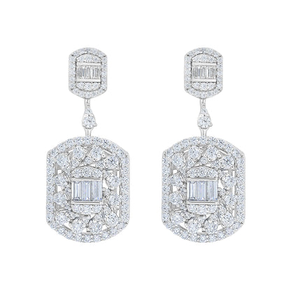 Sterling Silver 925 Earring Rhodium Plated Embedded With White Zircon