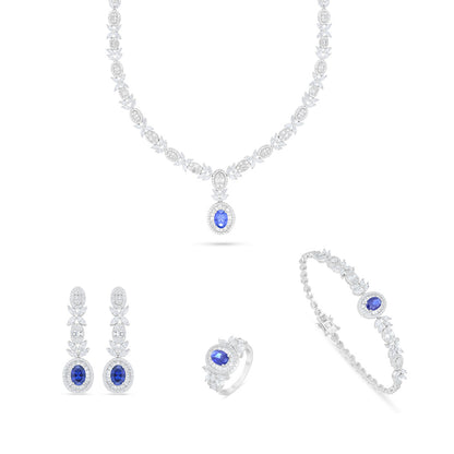 Sterling Silver 925 Set Rhodium Plated Embedded With Sapphire Corundum And White Zircon