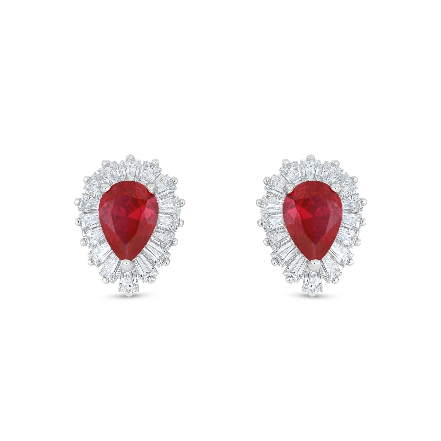 Sterling Silver 925 Earring Rhodium Plated Embedded With Ruby Corundum And White Zircon
