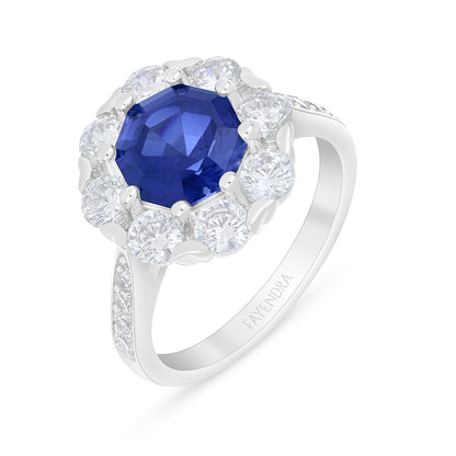 Sterling Silver 925 Ring Rhodium Plated Embedded With Sapphire Corundum And White Zircon