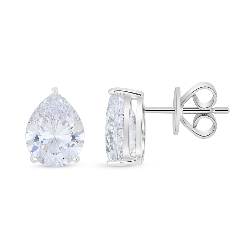 Sterling Silver 925 Earring Rhodium Plated Embedded With White Zircon