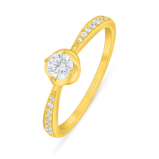Sterling Silver 925 Ring Golden Plated Embedded With White Zircon