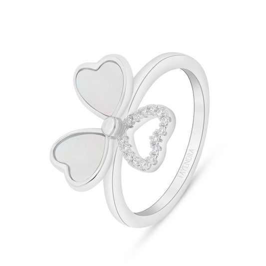 Sterling Silver 925 Ring Rhodium Plated Embedded With White Shell And White Zircon