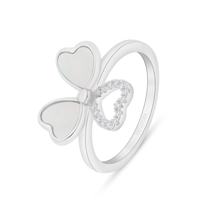 Sterling Silver 925 Ring Rhodium Plated Embedded With White Shell And White Zircon