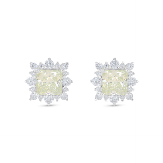 Sterling Silver 925 Earring Rhodium Plated Embedded With Diamond Zircon And White Zircon