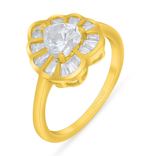 Sterling Silver 925 Ring Golden Plated Embedded With Diamond Zircon And White Zircon