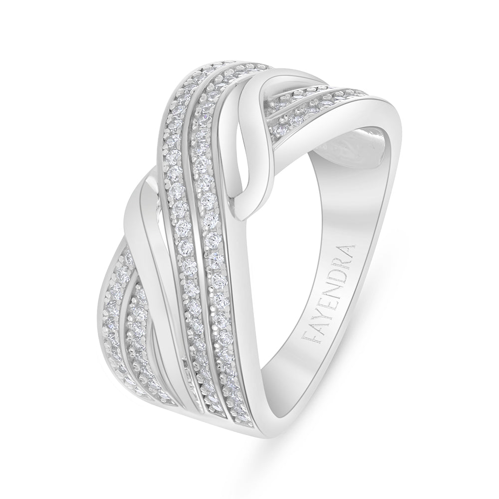 Sterling Silver 925 Ring Rhodium Plated Embedded With White Zircon
