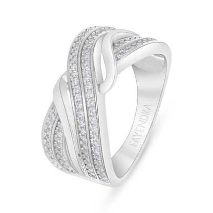 Sterling Silver 925 Ring Rhodium Plated Embedded With White Zircon
