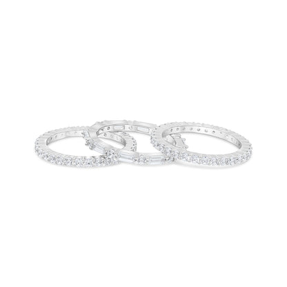 Sterling Silver 925 Ring (3pieces) Rhodium Plated Embedded With White Zircon
