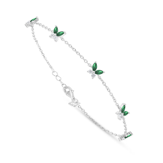Sterling Silver 925 Bracelet Rhodium Plated Embedded With Emerald Zircon And White Zircon