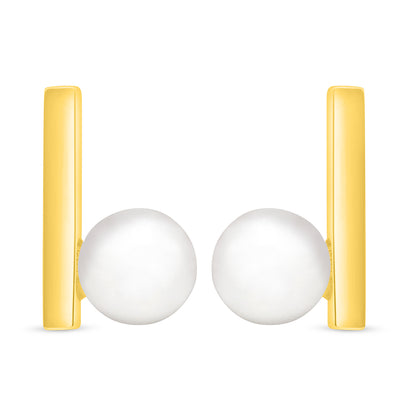 Sterling Silver 925 Earring Golden Plated Embedded With Natural White Pearl