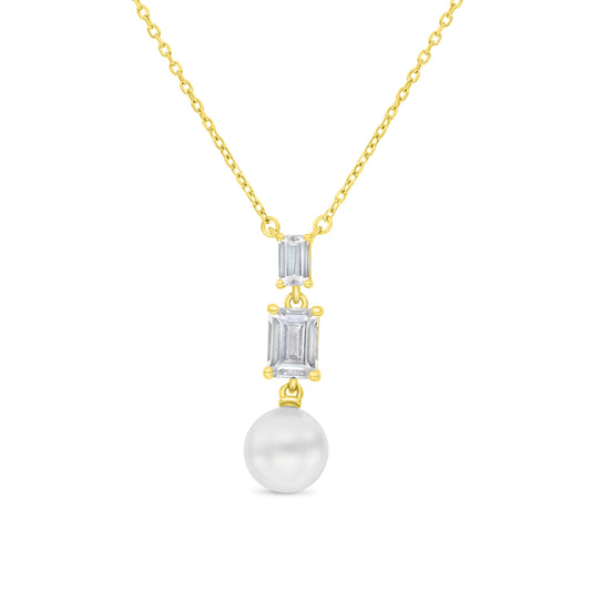 Sterling Silver 925 Necklace Gold Plated Embedded With White Shell Pearl And White CZ