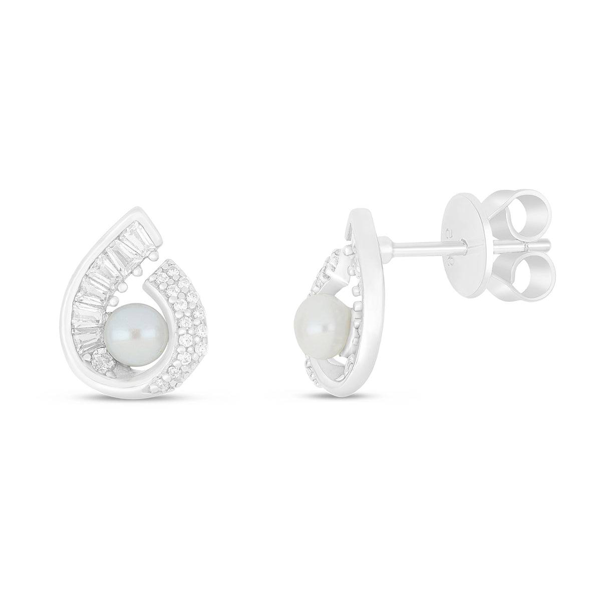 Sterling Silver 925 Earring Rhodium Plated Embedded With Natural White Pearl