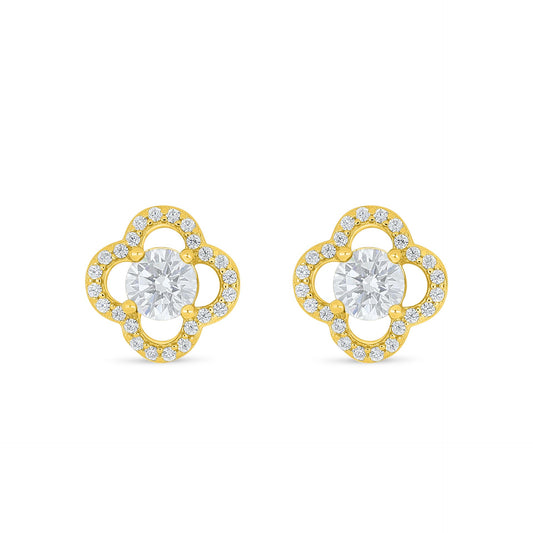 Sterling Silver 925 Earring Golden Plated Embedded With White Zircon