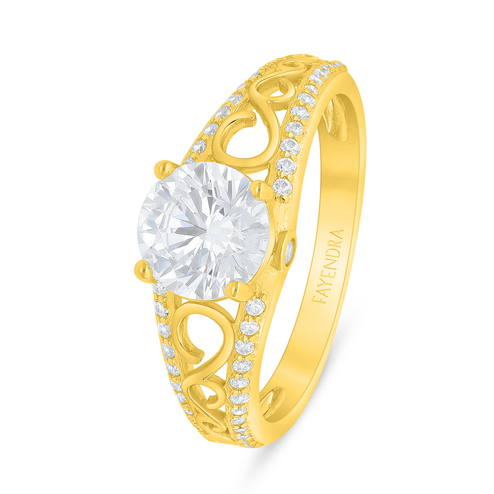 Sterling Silver 925 Ring Golden Plated Embedded With White Zircon
