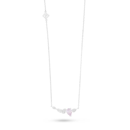 Sterling Silver 925 Necklace Rhodium Plated Embedded With Pink Zircon And White Zircon