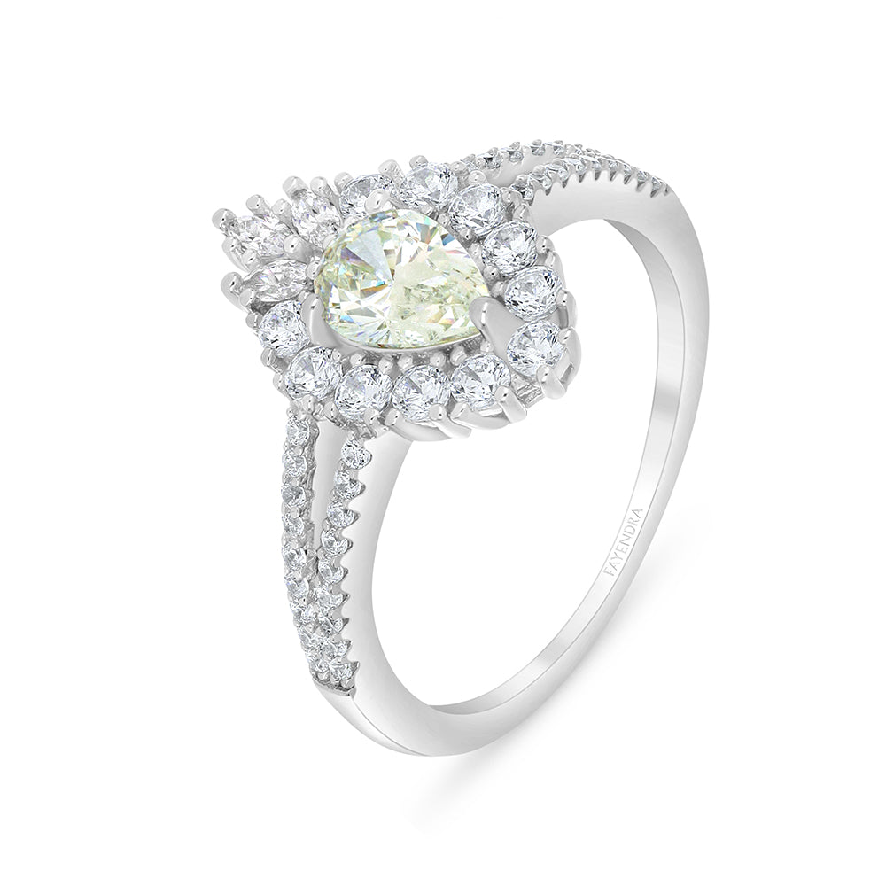 خاتم من الفضة الخالصة عيار 925 مطلي روديوم مرصع بالزركون الكناري الالماسي و فص ابيض