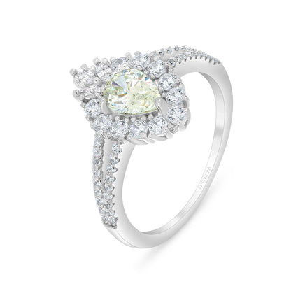 خاتم من الفضة الخالصة عيار 925 مطلي روديوم مرصع بالزركون الكناري الالماسي و فص ابيض