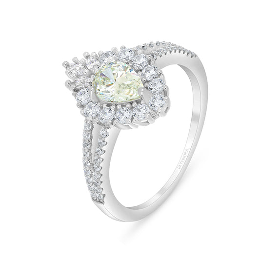 خاتم من الفضة الخالصة عيار 925 مطلي روديوم مرصع بالزركون الكناري الالماسي و فص ابيض