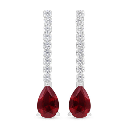 Sterling Silver 925 Earring Rhodium Plated Embedded With Ruby Corundum