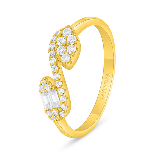 Sterling Silver 925 Ring Golden Plated Embedded With White Zircon