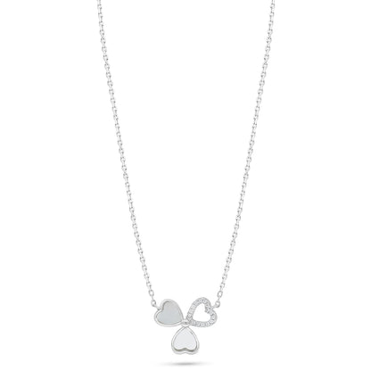 Sterling Silver 925 Necklace Rhodium Plated Embedded With White Shell And White Zircon
