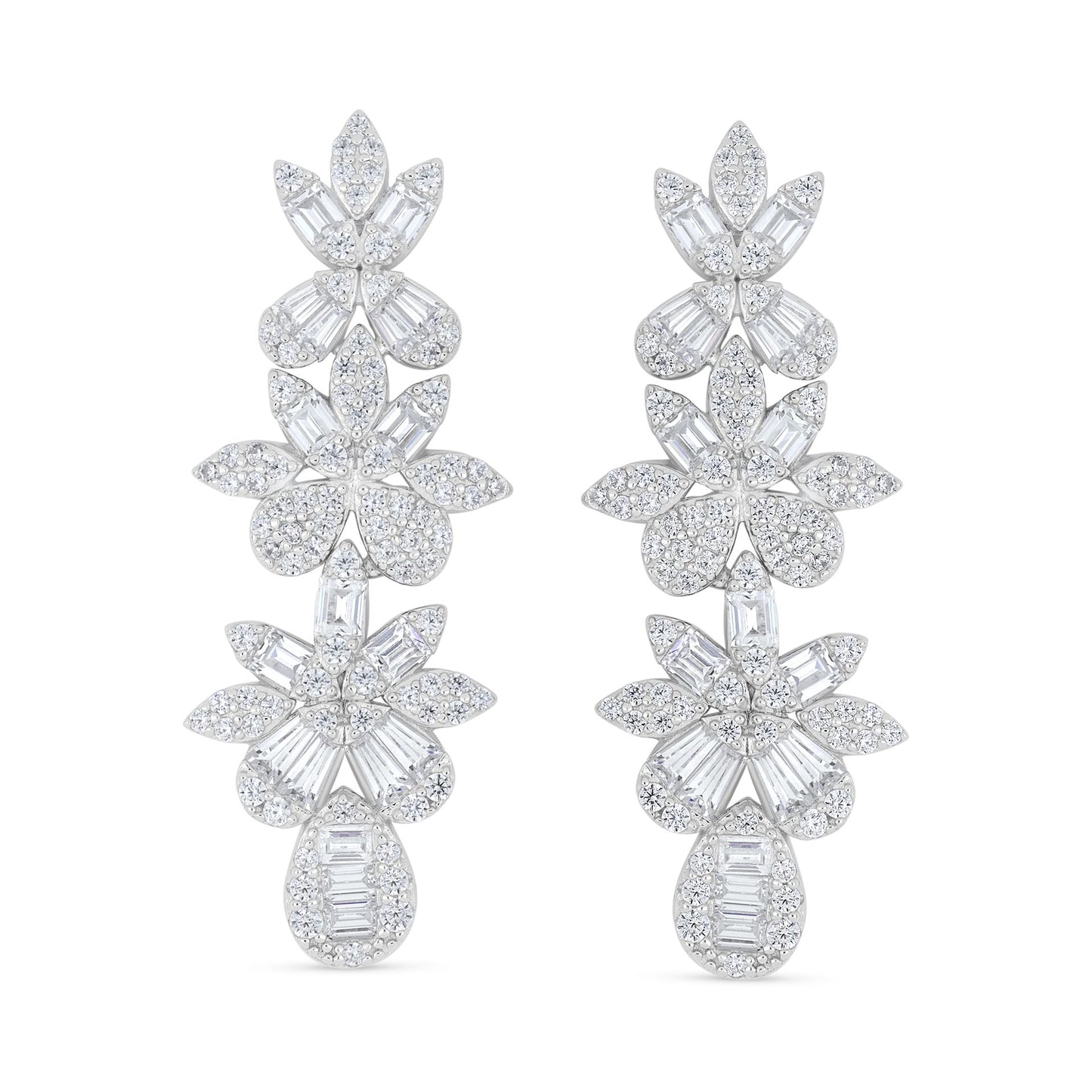 Sterling Silver 925 Earring Rhodium Plated Embedded With White Zircon