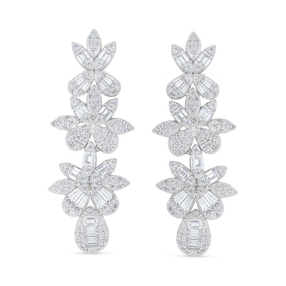 Sterling Silver 925 Earring Rhodium Plated Embedded With White Zircon