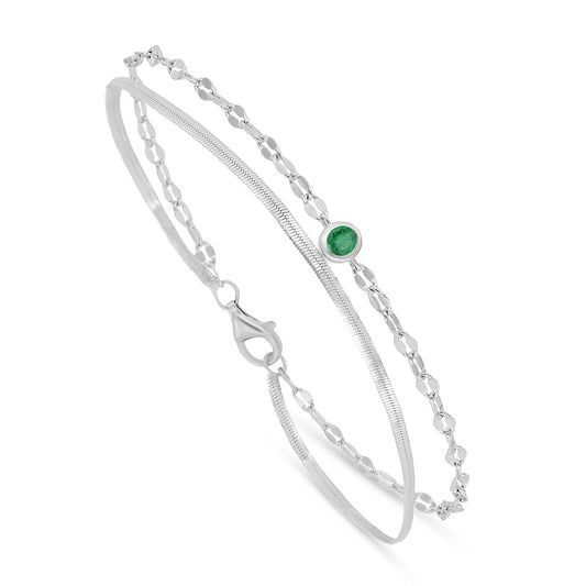 Sterling Silver 925 Bracelet Rhodium Plated Embedded With Emerald Zircon