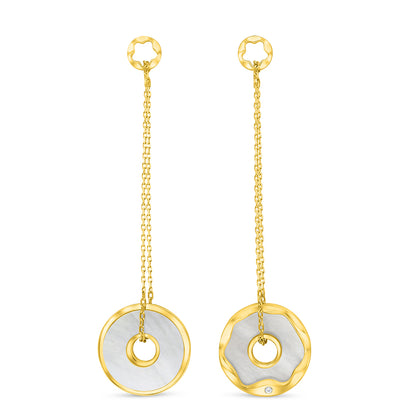 Sterling Silver 925 Earring Golden Plated Embedded With White Shell And White Zircon