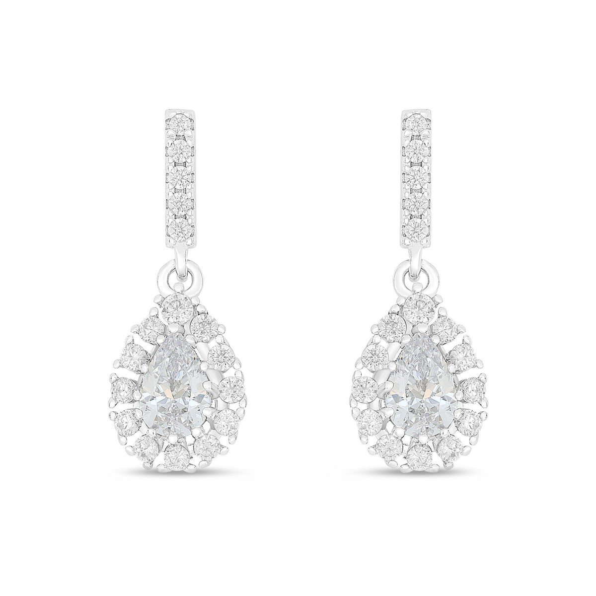 Sterling Silver 925 Earring Rhodium Plated Embedded With White Zircon
