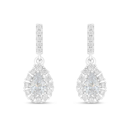 Sterling Silver 925 Earring Rhodium Plated Embedded With White Zircon
