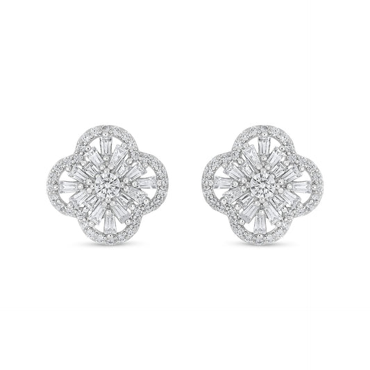 Sterling Silver 925 Earring Rhodium Plated Embedded With White Zircon