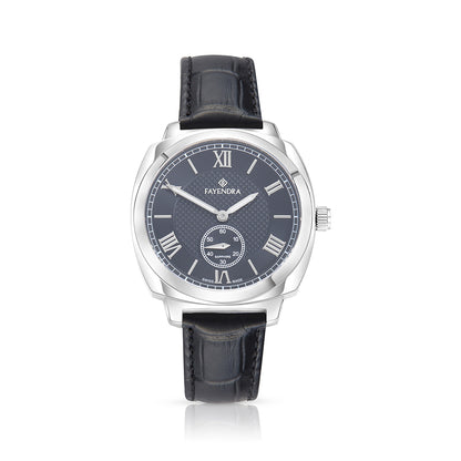 ساعة رجالي ستانلس ستيل عيار  L316 بلون فضي جلد اسود - مينا معدنية باللون الاسود