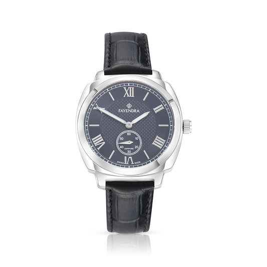 Stainless Steel 316L Watch Silver Color Black Leather For Men - BLACK METAL DIAL