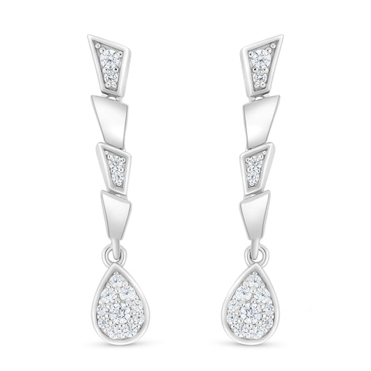 Sterling Silver 925 Earring Rhodium Plated Embedded With White Zircon