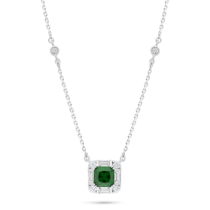 Sterling Silver 925 Necklace Rhodium Plated Embedded With Emerald Zircon And White Zircon