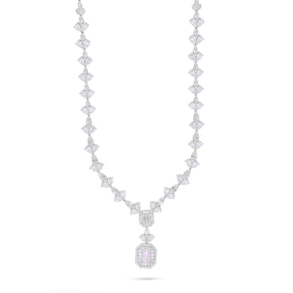 Sterling Silver 925 Set Rhodium Plated Embedded With Pink Zircon And White Zircon