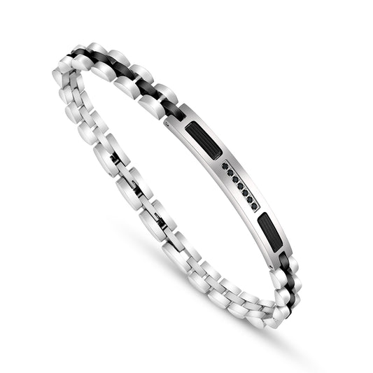 Stainless Steel 316L And 304 L Bracelet, Silver And Black Color Embedded With Black Spinal For Men